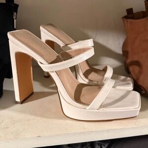 Women's White Double-Strap Platform Block Heel Sandals